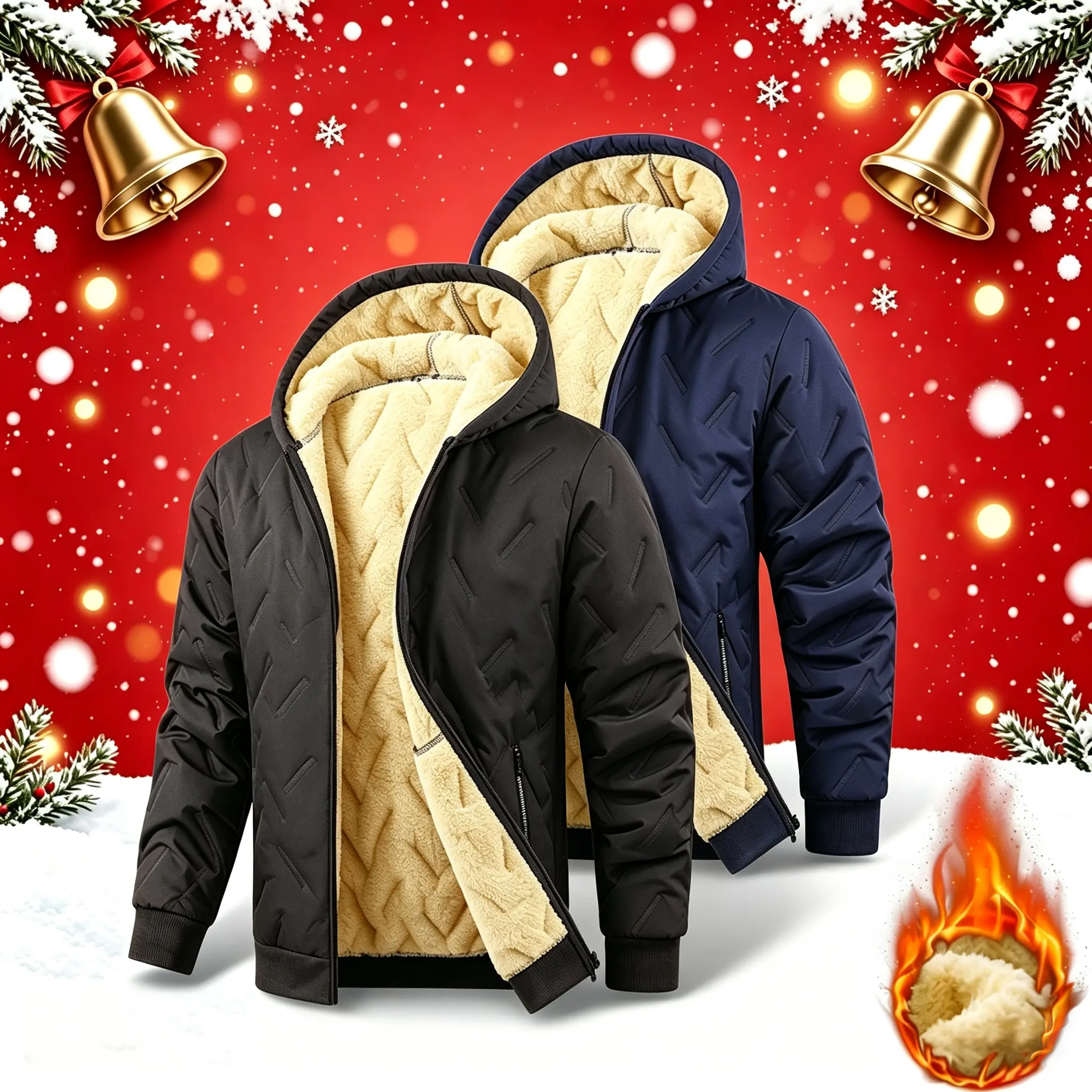 Men's Diamond Quilted Thermal Fleece Jacket - Loose Fit, Attached Hood, Minimalist Soft Padded Outwear with Quilted Pattern for Work & Daily City Lifestyle #SohoChic, Quilted Pattern Men's Fleece Jackets, Soft Padded Men's Fleece Jackets