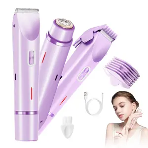 Bikini Trimmer for Women, Electric Shaver and Razor Rechargeable 2-in-1 Bodyand Facial Hair Removal Double Head forPainless Trimming of Pubic Face UnderarmLegs,IPX7 Waterproof, pink