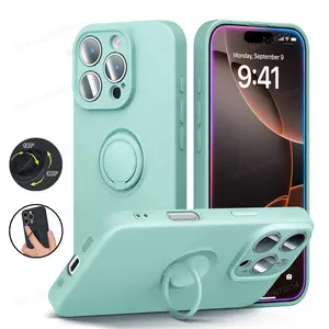 Magnetic Finger Ring Kickstand Phone Case For iPhone 16 16e XR X XS 11 12 13 Mini 14 15 Pro Max Plus Liquid Silicone Stand Cover