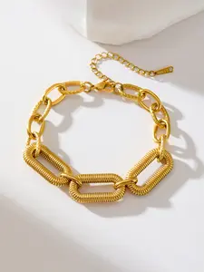 1Pcs Stainless Steel Metal Gold Color Oval Bracelet Bangles For Women Trendy Wrist Chain Waterproof Jewelry Gift Party