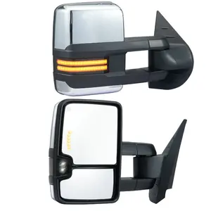 VEVOR Towing Mirrors, Left Right Pair Set for Chevrolet Silverado (2014-2019)/GMC, Power Heated with Signal Light LED Driving Light, Manual Controlling Telescoping Folding, Heating Defrost, Black
