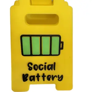 Caution low social battery Sign for Desk Yellow Sign with Black Text Warning Message for Safety Awareness Therapy Rooms