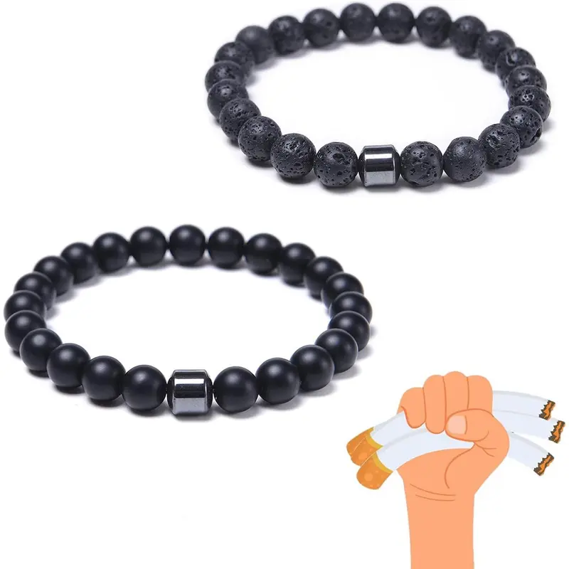 2x Magnet Anti-Smoke Bracelets – Hematite Stone, Black, Healing & Anxiety Relief