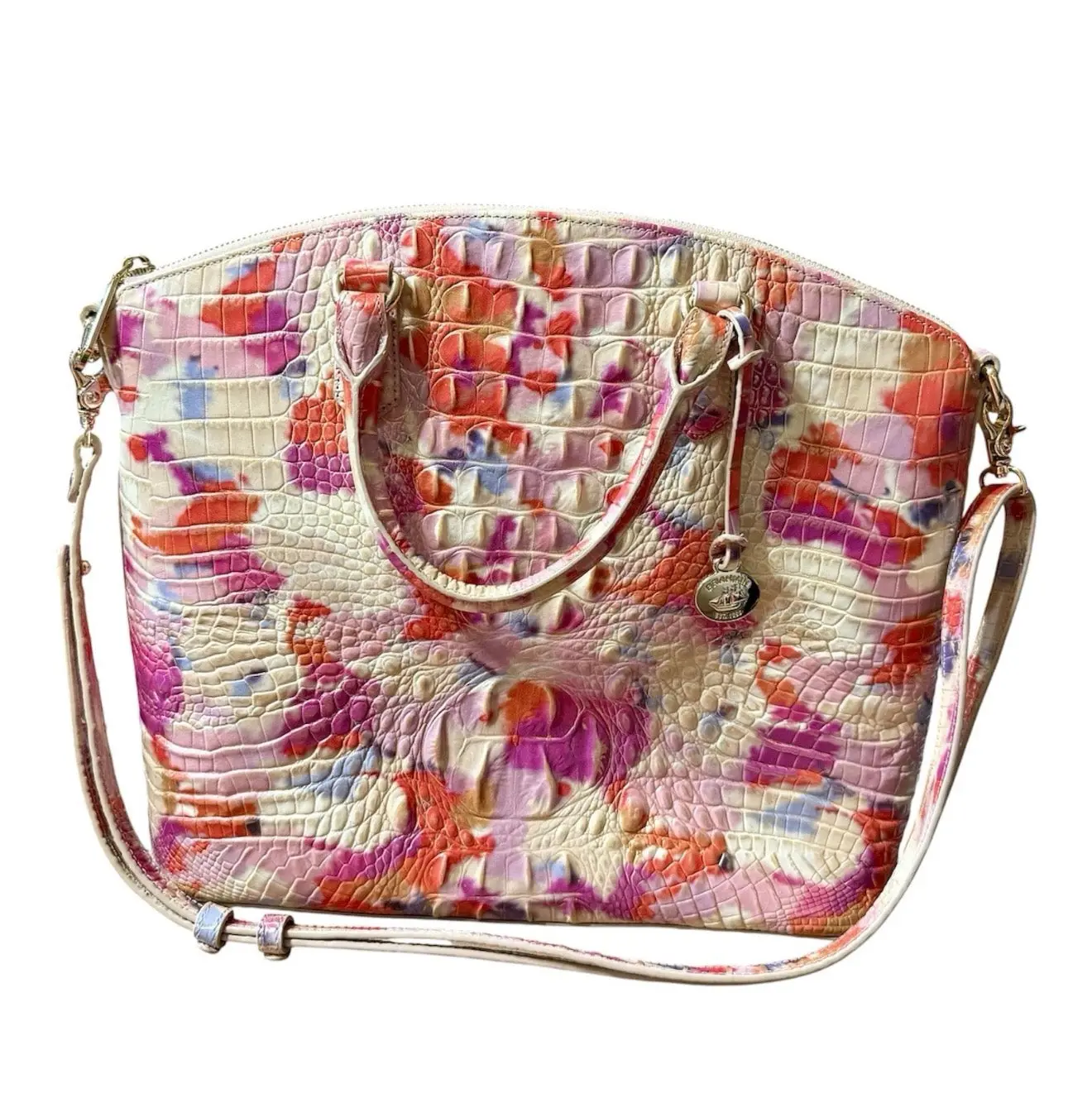 Brahmin Large Duxbury Satchel Fiesta Melbourne Crocodile Embossed Leather Bag
