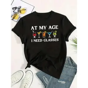 [100% Cotton] This Age Requires The 2025 New Style Wine Glass, Fashionable Women'S Clothing, Round Neck T-Shirts, Suitable For All Seasons, Soft And Comfortable. Golf Gift T-Shirt For Men And Women