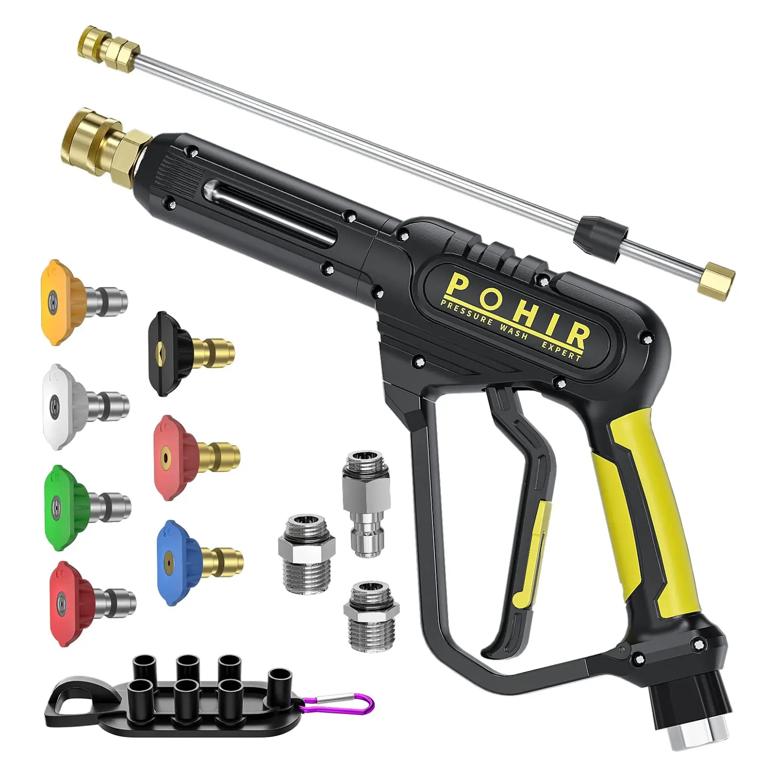 POHIR Pressure Washer Gun, 3600 PSI Power Washer Gun with Wand & 7 Nozzles, Car Cleaning Kit, Pressure Washer Accessories, Power Washer Tools(Hose Not Included)