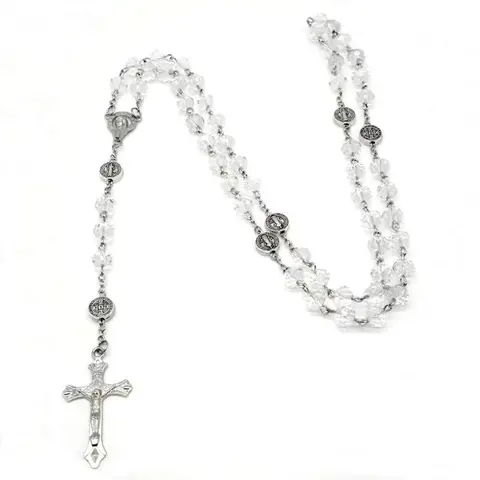Women's Alloy Crystal Beaded Cross Pendant Crucifix Necklace and Chain - 52cm 1 Pc Catholic Religious Jewelry, Sports & Outdoor Clothing Set Accessory, Baptism Graduation Gift