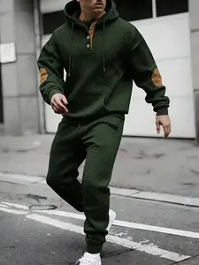 Men's Casual Fashion Set: Two-Piece Knitted Jacquard Hoodie and Pants