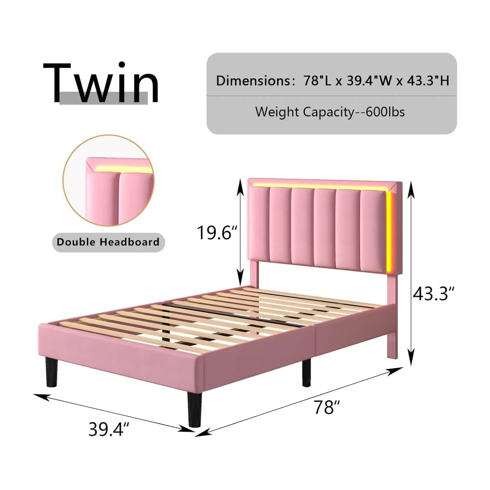 Twin Pink + 2 Nightstands