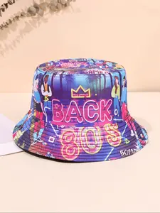 Unisex Street Trend 80s Party Pattern Bucket Hat, Casual Trendy Double-side Wear Reversible Summer Beach Sun Hat, Packable Fisherman Cap for Women & Men