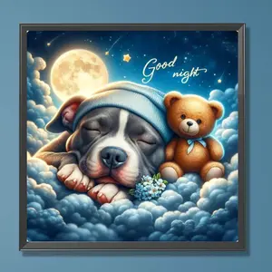 Dog & Moon Pattern DIY Diamond Art Painting Without Frame, DIY 5D Diamond Arts Painting Kit, Wall Art Decor For Home Living Room Bedroom