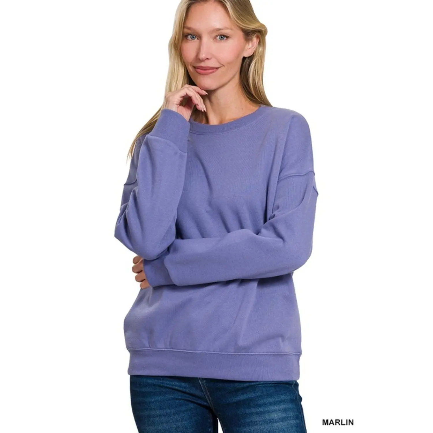 Zenana Full Size Fleece Drop Shoulder Sweatshirt Plus Size