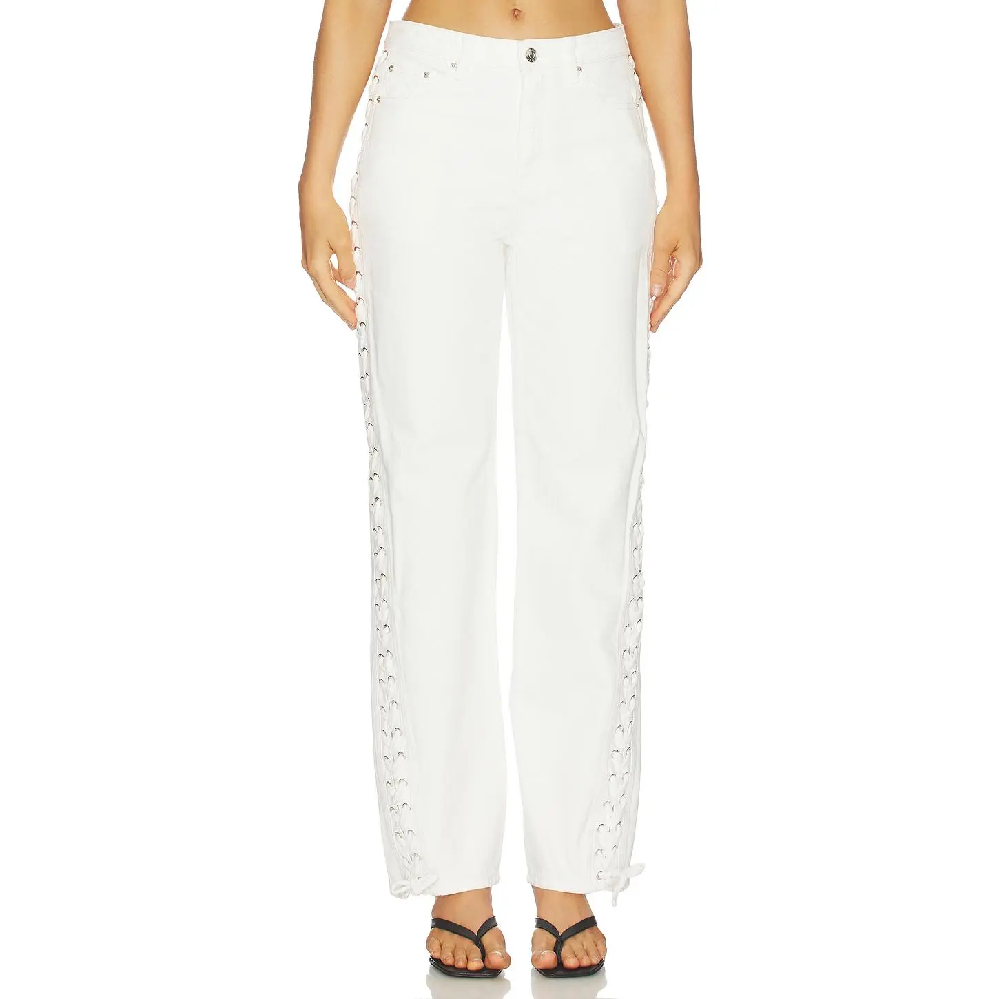 ROTATE Loose Fit Laced Jeans in Undone White Denim