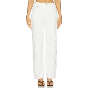 ROTATE Loose Fit Laced Jeans in Raw White Denim