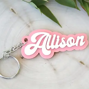 Personalized Name Keychain - Cursive Letters (Up to 8 Letters) with Name Tag And Lobster Clasp, Pink/White Acrylic DIY Gift, Suitable for Lunch Boxes, Backpack Additions, Birthday, Christmas, Valentine'S Day Gifts
