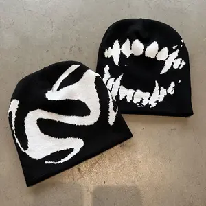 Abstract Black & White Knit Beanie- Bold Streetwear Winter Hat NONE