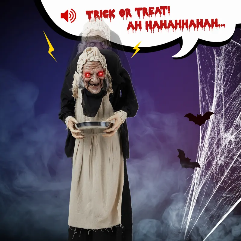 VINGLI Scary Halloween Clown Standing Figure Decoration - Movable, Sound-Activated LED Glowing Eyes, Popping Animatronic, Talking Horror Mask, Battery-Powered Ornament for Indoor-Outdoor Holiday Use (Batteries Not Included)