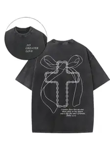 Cross, Letter Print, Jesus, Religious Beliefs, God, 230G Wax Printed Double-Sided Printed Short Sleeved T-Shirt, Retro Washed, 100% Cotton, Comfortable And Loose Short Sleeved T-Shirt, Selected Summer Clothing Streetwear Man Tshirt Man fathersdaygift