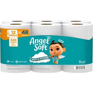 Toilet Paper, 12 Mega Rolls = 48 Regular Rolls, Soft and Strong Toilet Tissue