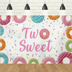1pc 2D Donut Themed Sweet Backdrop Banner with Colorful Sprinkle & Donut Elements, Lively & Sweet, Ideal for 2nd Birthday Parties, Dessert Themed Gatherings, Girlfriends Afternoon Tea & Photo Booth Decor