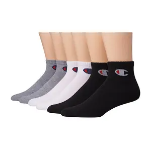 Men's Ankle Champion Socks Pack of 6 Pairs with Gift Box - Perfect Breathable Cushioned Knit Patchwork Athletic Cherry   crew