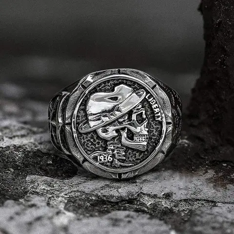 GTHIC 1936 Hobo Nickels Liberty Stainless Steel Skull Ring for Men Women Mother's Day Gift Size 5-16 Durability