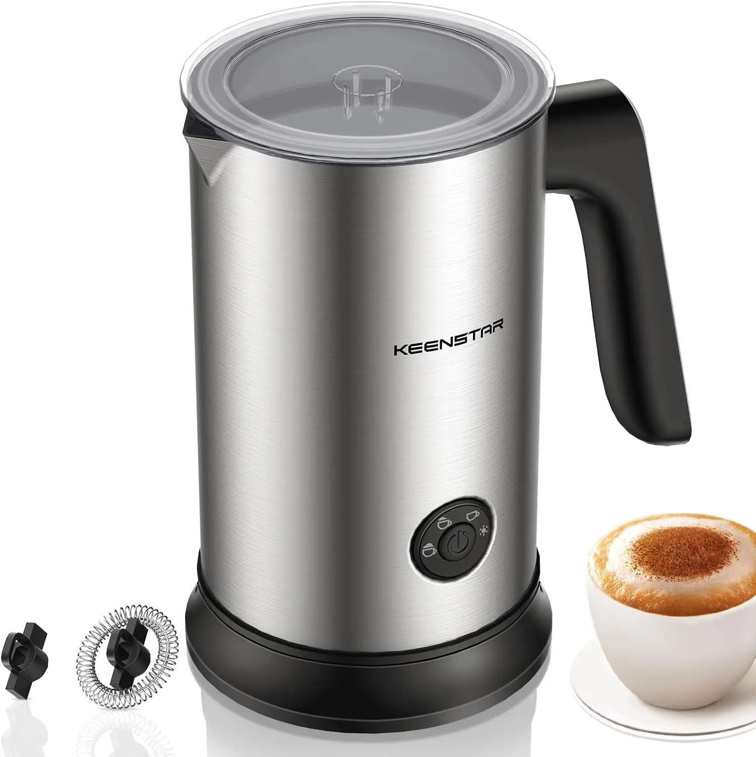 4-in-1 Electric Automatic Milk Frother and Steamer Hot & Cold Stainless Steel Temperature Safety Controls 500W Fast Frothing Warm or Cold Foam Maker Large Capacity for Cappuccino