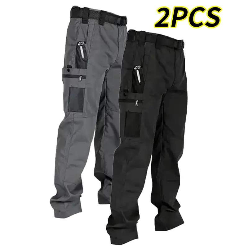 HOMUG Men's 2-Pack Solid Color Tactical Cargo Pants, Multi-Pocket Design with Zipper Closure, Durable Outdoor Training Trousers, Available in Multiple Colors, Ideal for Outdoor Activities, Hiking, Camping and More, 230 GSM Men's Pants