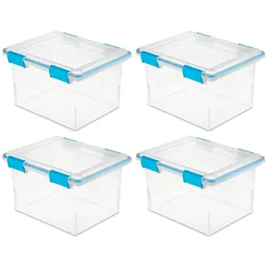 Sterilite Large 32 Qt Home Storage Container Tote with Latching Lids, (4 Pack) Kitchen Organiser
