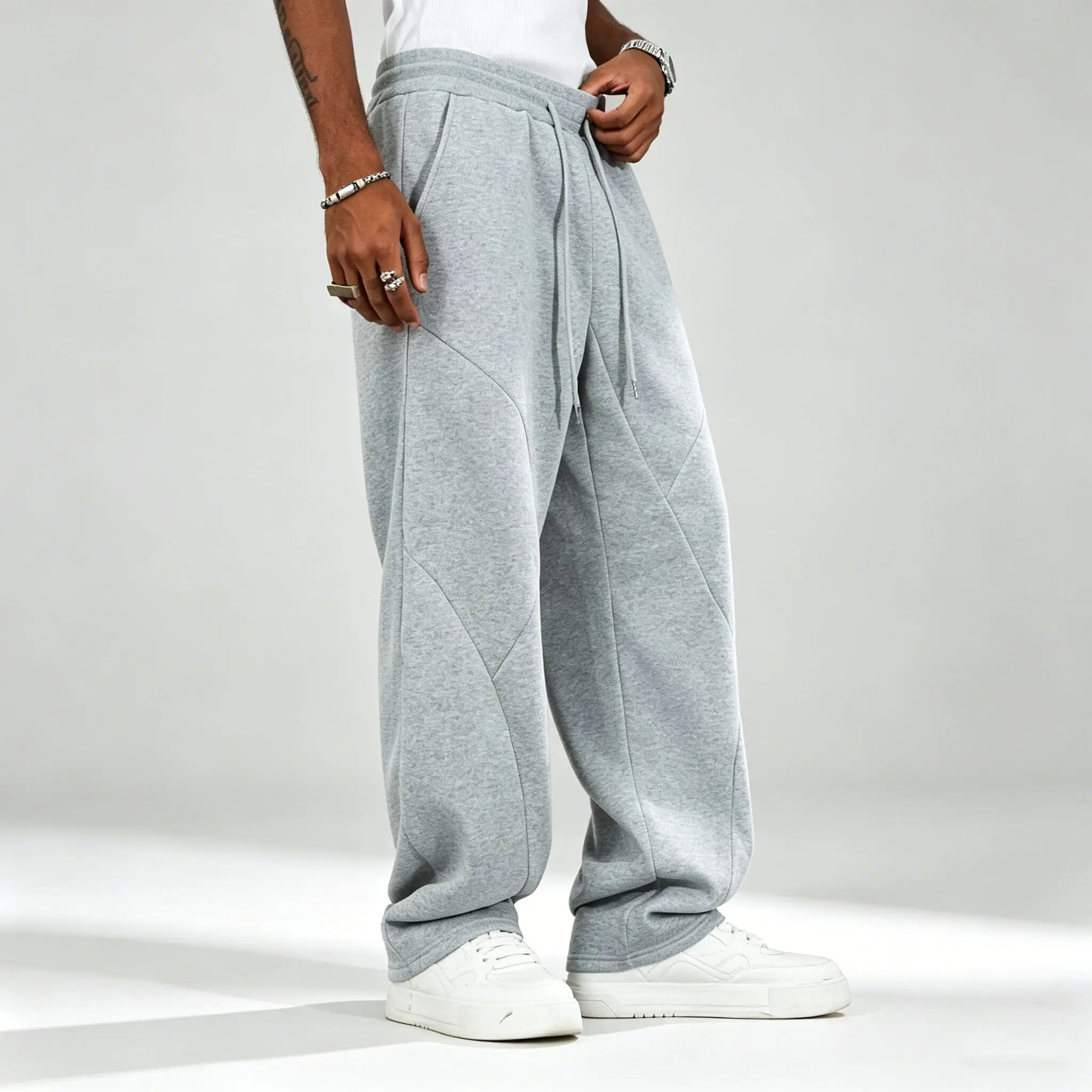 Men's Solid Essential Sweatpants - Full-Length Loose-Fit Knit Athletic Wear, Trendy Casual Streetwear Bottoms for Gym & Lounge, Cold Machine Wash Men's Clothes for Spring Autumn Winter, Knitting