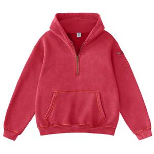 FAIABLE Hoodies Vintage Acid Washed Heavyweight Fleece Half Zip Unisex Hoodie for Women with Kangaroo Pocket & Earbud Sleeve Pocket Casual Aesthetic Streetwear Style Essential Comfort Hoodies