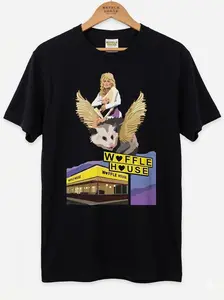 [Sale up to 30%] + [FREE SHIP] Dolly Parton Riding A Winged Possum Over Waffle-House Retro T-Shirt S-5Xl - Design & Printed in the USA Casual Classic