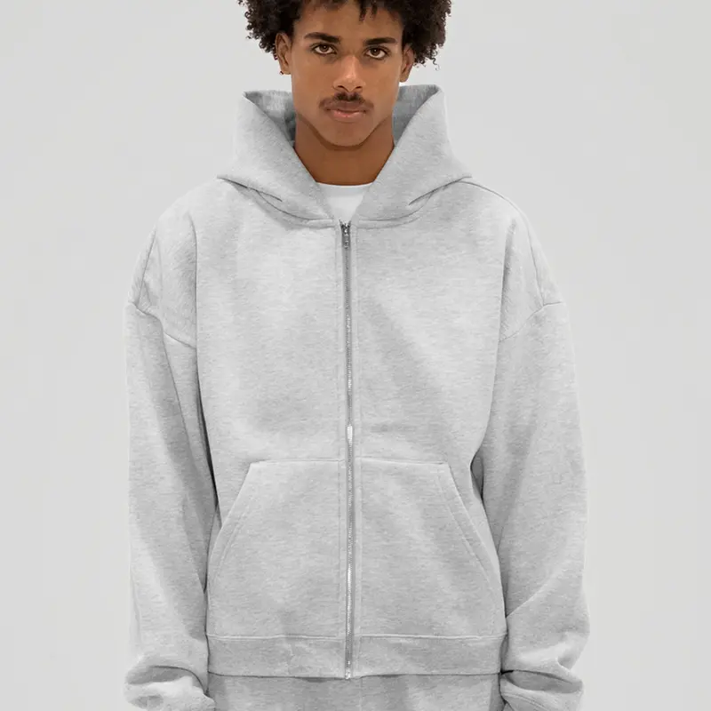 350 GSM 'Heather Grey' Zip-Up Hoodie