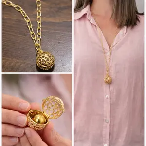 Gold Filled Angel Caller Necklace One Size Adjustable Wear Long or Short Heart Design Openable Pendant With Chime Ball Inside Energy Jewelry Customizable Stone Necklace