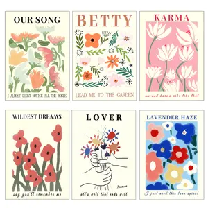 Taylor Flower Poster Canvas Set, 6 count, 15.7W x 23.6H Inches, Frameless Home Wall Art, Vibrant Flower Prints (flower) Decor Ornaments Decoration Artistic