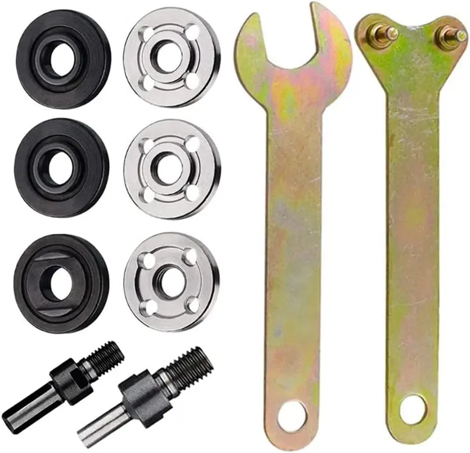 Drill Angle  Adapter, 6mm &10mm Arbor Mandrel Adaptor with 2 Spanner Wrench and 3 Set Flange Nut Parts Set, Electric Drill Conversion Angle  Connecting Rod Kit, Cleaning