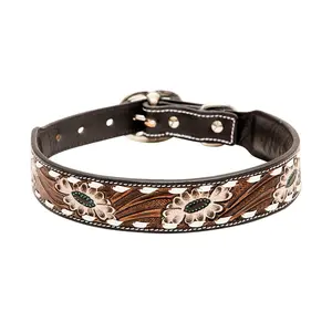 Hotshots Hand-Tooled Leather Dog Collar Durable & Stylish Perfect for Active Dogs