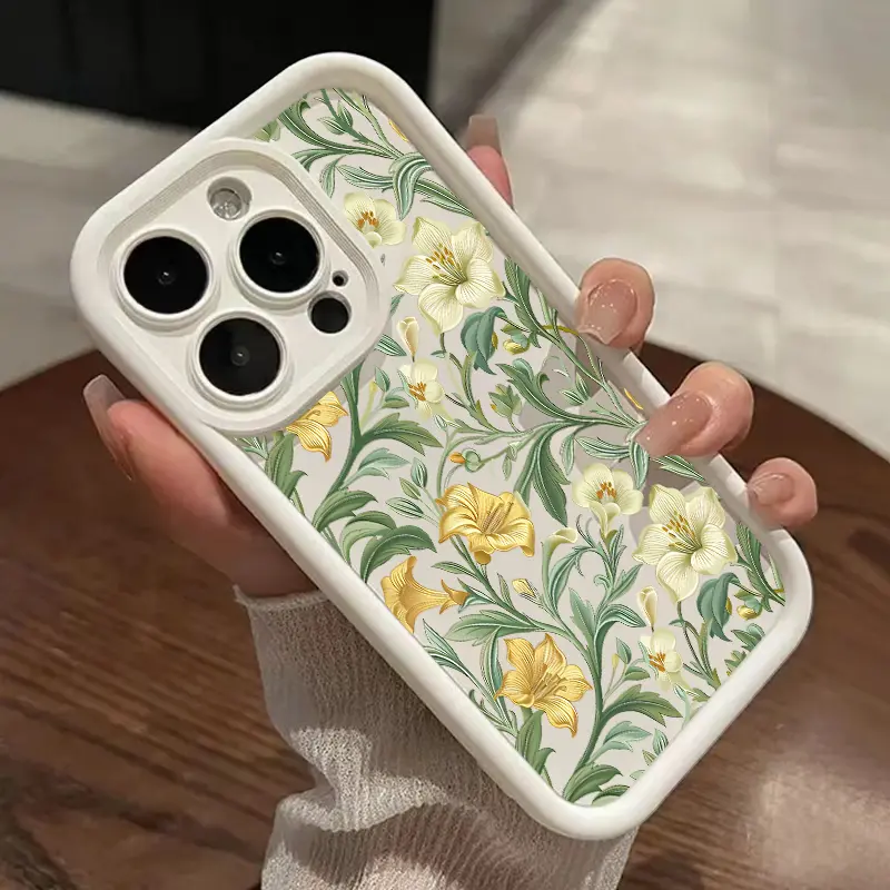 Vintage Flower Pattern TPU Phone Case for iPhone 16,15,14 Pro Max,13,12,11,XR,XS Plus - Shockproof, Slim, Durable Cover with Full Camera Protector, Mobile Phone Accessories, Devices