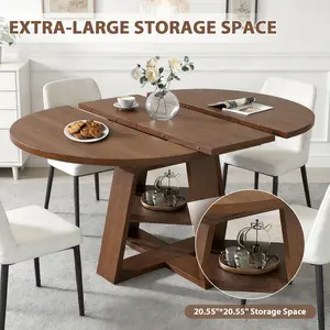 43.3in-59in Extendable Round Dining Table for 4-8, Expandable Oval Kitchen Table with Storage Shelf, Modern Circular Dinner Table with Sturdy V-Shaped Legs for Small Space, Living Room, Restaurant