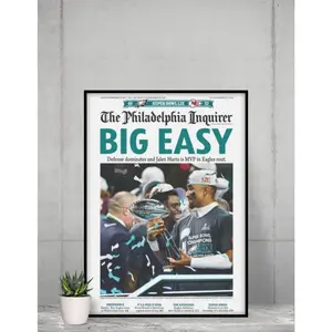 Green Big Easy Eagles SB LII Champions Poster, Philadelphia Inquirer Newspaper Print, Football Victory Wall Art for Fans UNFRAMED