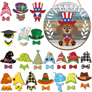 Beagle Welcome Sign Interchangeable Wooden Sign Cute Beagle Decor front Door Sign with 20 Magnet Hats and 20 Detachable Beagle Decoration for Holiday Seasonal Party Birthday Home Wall Office Living Room Garden,Gift for Dog Lovers