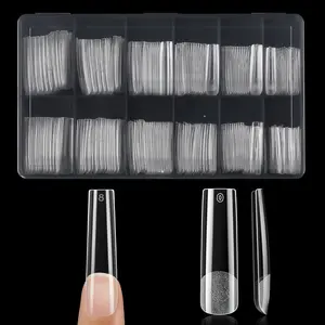 Extra Long Tapered Square Nail Tips, Pre-buffed 240Pcs Square Gel Nail Tips No C Curve XXL Long Press on Nails Full Cover Straight for Nails Extension Home DIY Salon 12 Sizes