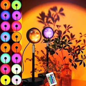 Sunset Lamp Projector Light, Upgraded 180° Rotating 16 RGB Colors Atmosphere Light, sunset moon lamp 4 Modes, Starry Sky Lamp for Bedroom, Couples, Aesthetic Room Decor, Photo Lighting & Gift, Mood lighting Sunset hues, bedroom night light