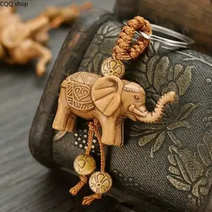 Boho Vintage Elephant Keychain with Wristlet Strap, handmade cute pendant charm for men and women. Stylish bag decoration, practical accessory for daily keys, handbags and backpacks