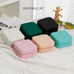 1pc Mini Portable Jewelry Organizer Box, PU Leather Travel Jewelry Case with Zipper Closure, Desktop Ring Holder, Earring and Necklace Storage, Multi-Compartment Accessory Box