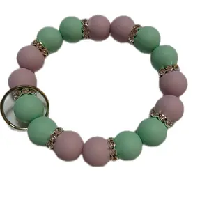 Lilac and Mint Green Silicone Keyring Wristlet with Rhinestone Spacers Stylish and Pretty Addition to Your Keys