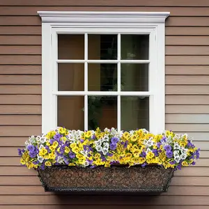 12 Pcs Artificial Silk Pansy Flowers with Decorative Butterflies, UV Resistant Waterproof No Fade Fake Flowers for Outdoor Pots Garden Patio Decor (White Purple Yellow, 12 Bundles)   Artificial Flowers for Outside