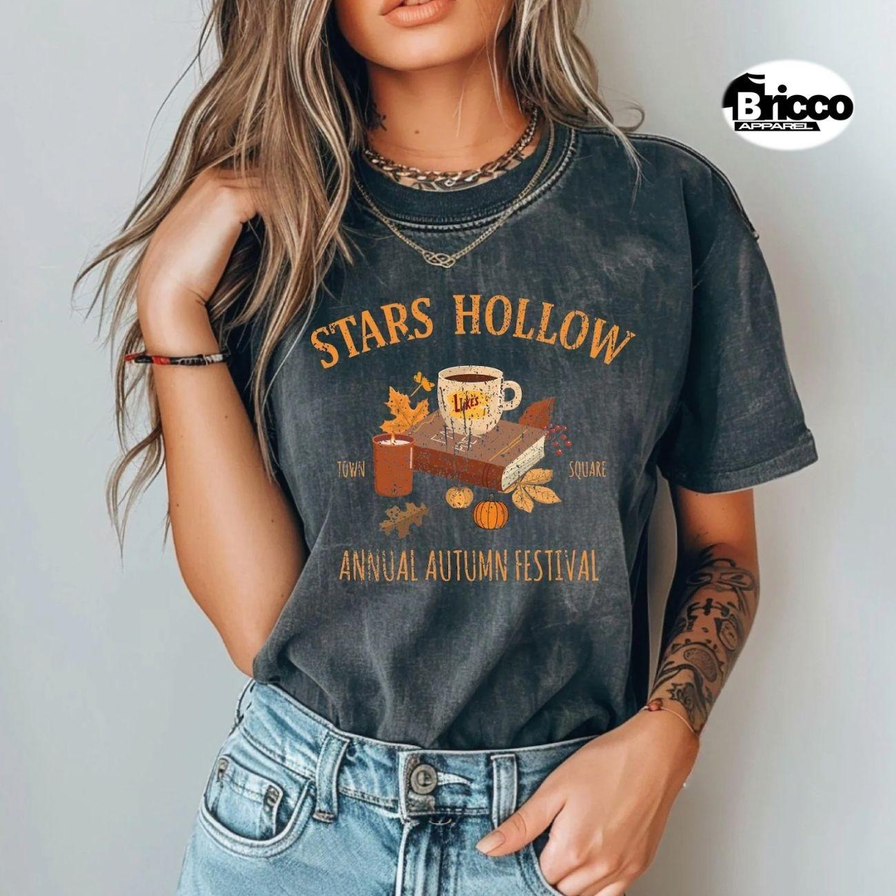 Comfort Colors Stars Hollow Autumn Festival Shirt, Lukes Tee, Reading Fandom Gift, Fall aesthetic, Gift For Library Girl Book Lovers, Gift for Her, Unisex Womenswear Graphic Tops NZ7