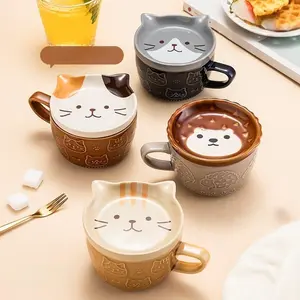 Cute Cat Pattern Ceramic Mug, Creative Animal Design Coffee Cup, Teacup, Breakfast Milk Cup, Drinking Cup for Home Office Use, Drinkware, Stylish Drinkware