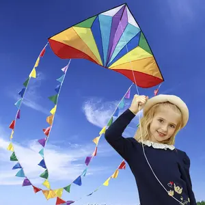 Large Delta Kite for Kids & Adults,Extremely Easy to Fly Kite for Beach Trip,String Line Included,with Colorful Tail,Perfect for Beginners